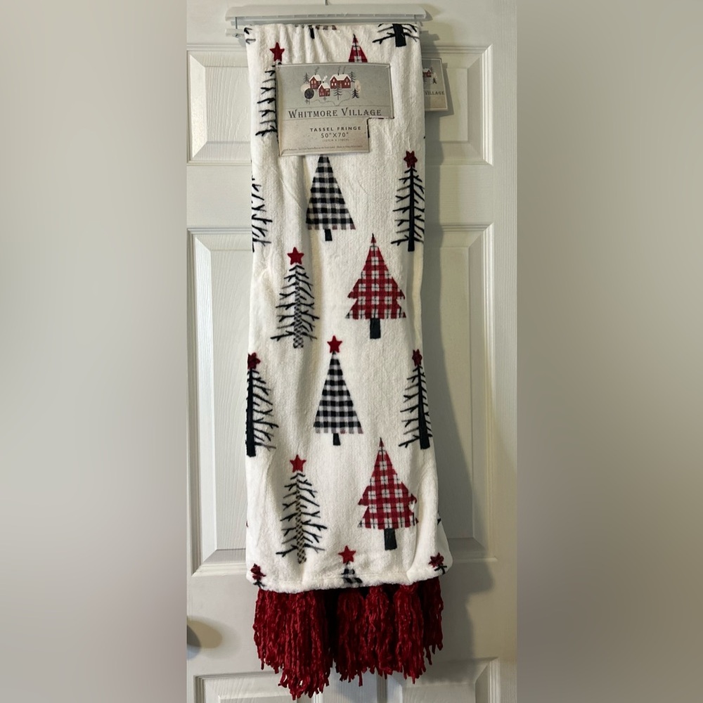 Christmas Throw Blanket Tassel Fringe 50” x70” with Christmas Trees Super Soft